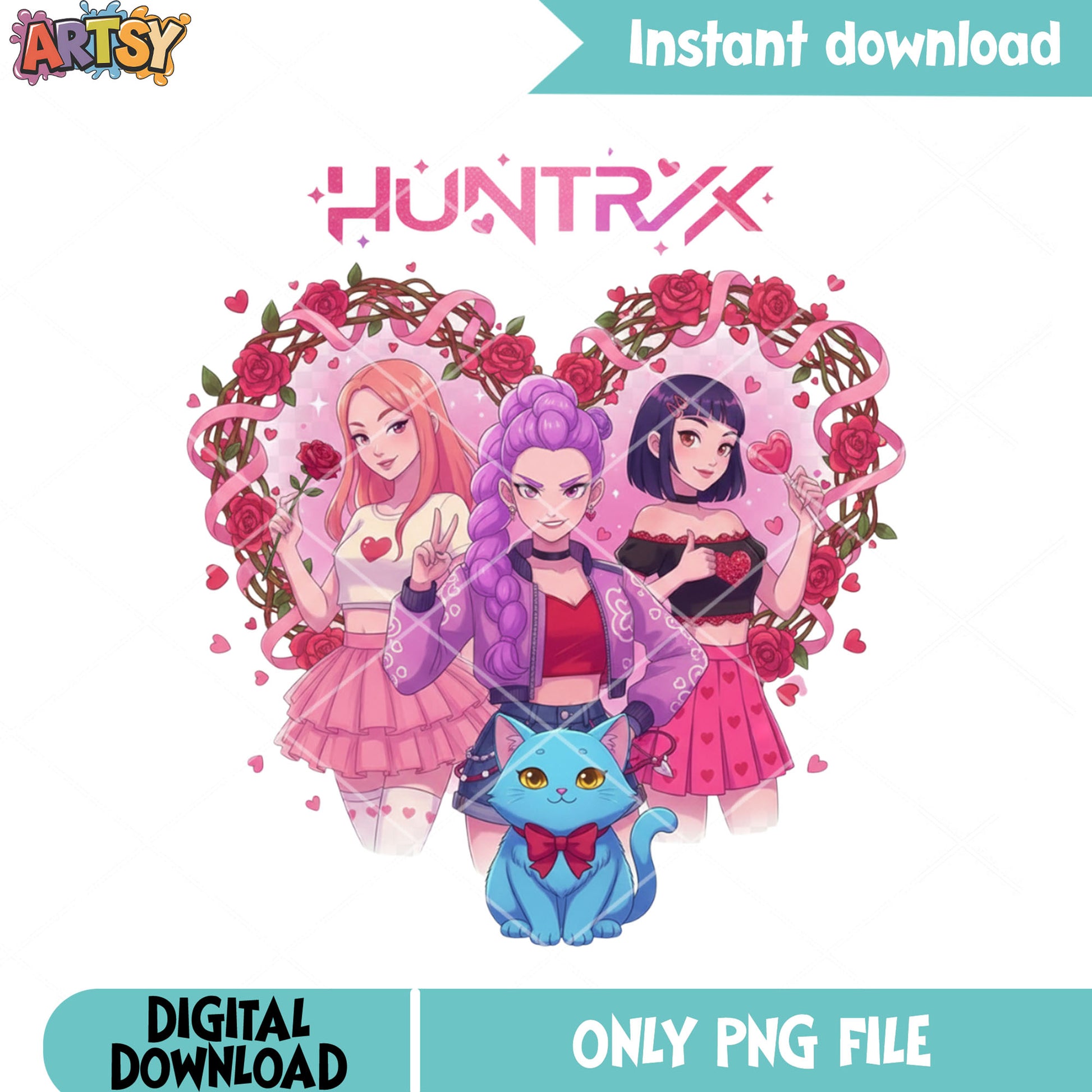 Happy huntrix valentines png, kpop demon hunters png, valentines vibes png