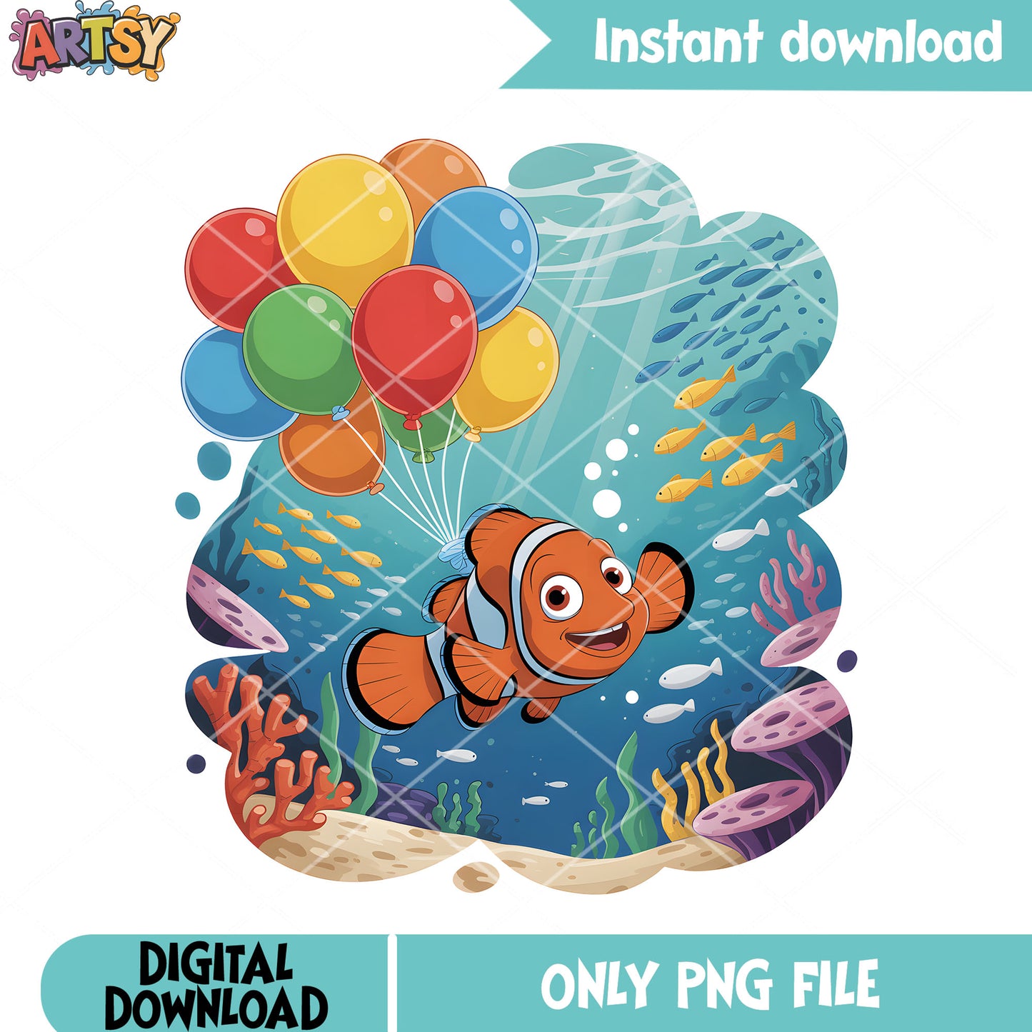 Happy nemo balloon  png, clownfish png, finding nemo movie poster​ png