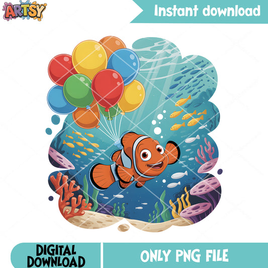 Happy nemo balloon  png, clownfish png, finding nemo movie poster​ png