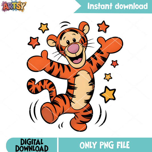 Happy pooh friends tiger png, vintage pooh png, disney tiger png