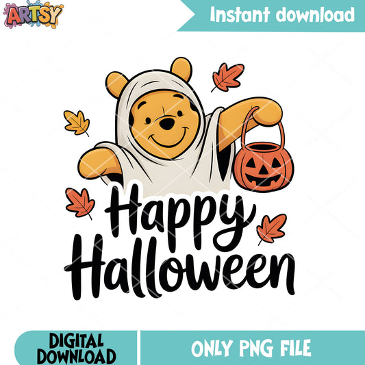 Happy pooh halloween ghost png, pooh bear png, disney christmas png