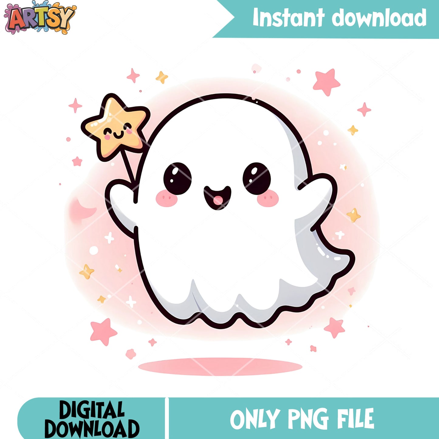 Happy star candy png, ghost costume png, halloween scary png