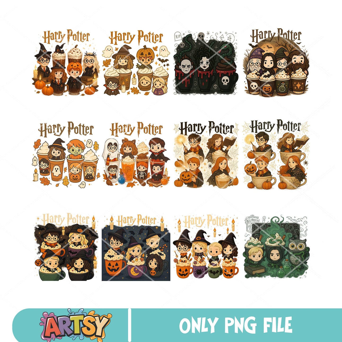 Harry potter chibi coffee png bundle, harry potter movie png, harry potter png