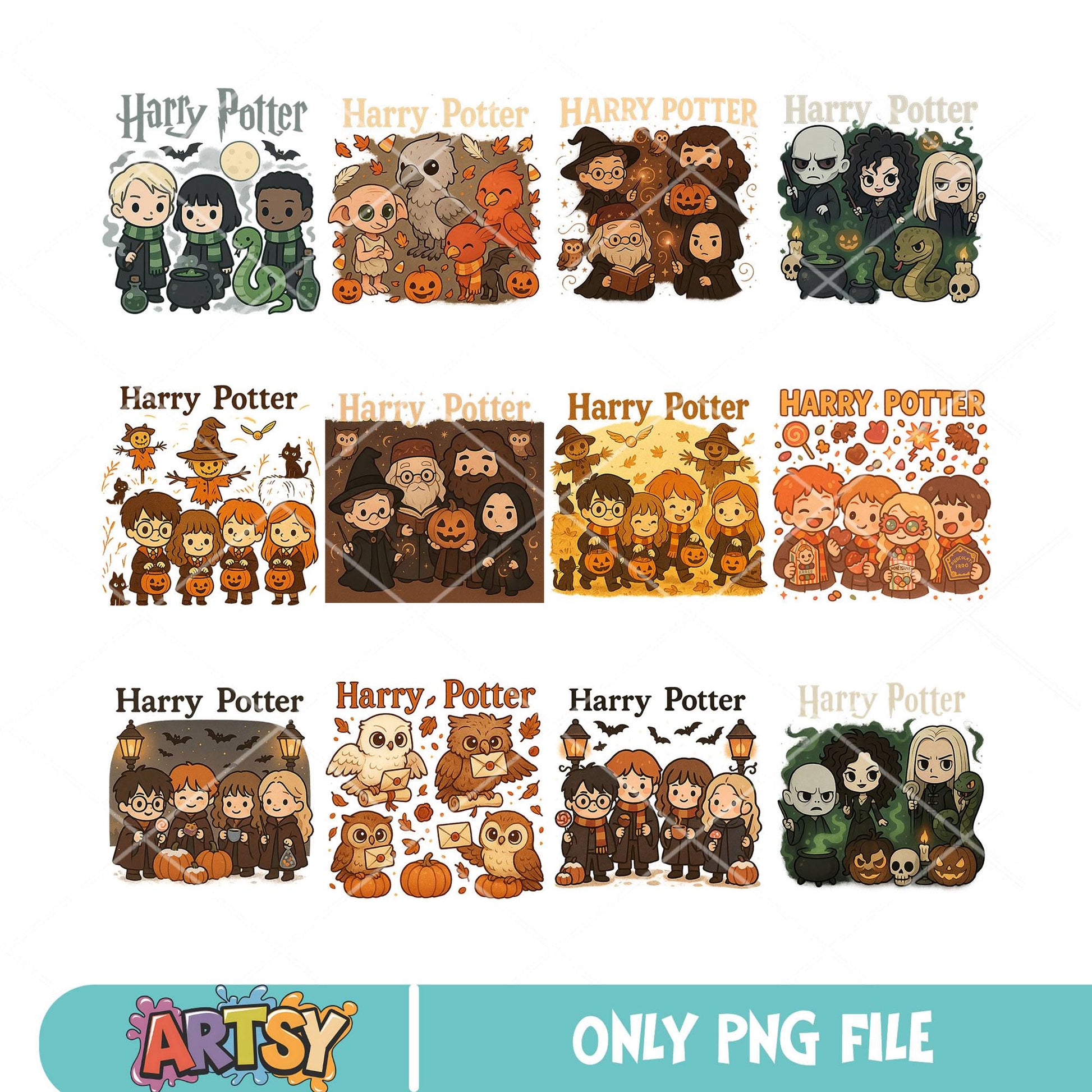 Harry potter halloween png bundle, chibi harry potter png