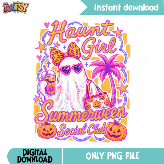 Haunt Girl Summerween Social Club PNG, Ghost Halloween PNG, Spooky Retro PNG