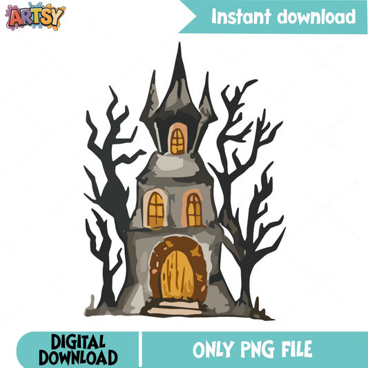 Haunted House PNG, Halloween Spooky Castle PNG, Horror PNG