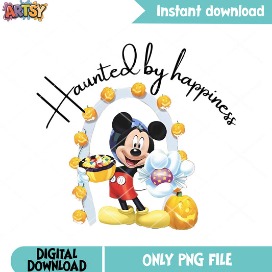 Haunted by happiness png, mickey mouse png, wicker pumpkin png