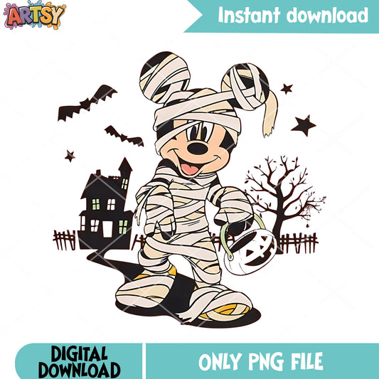 Haunted house mickey png, scary bats png, disney character png