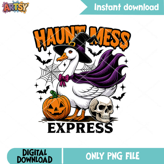 Haunt mess express goose png, halloween goose png, haunt mess​ png