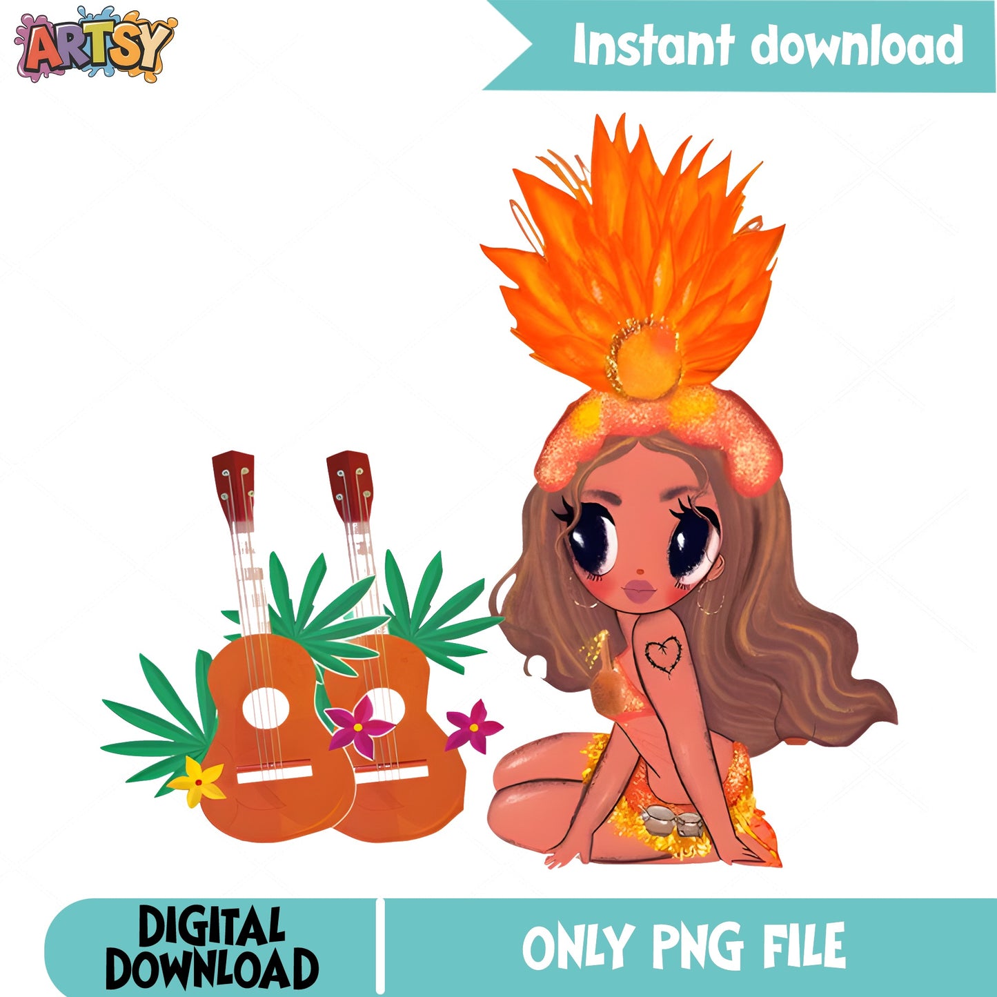 Hawaiian Girl PNG, Tropical Luau Girl Clipart, Summer Girl PNG