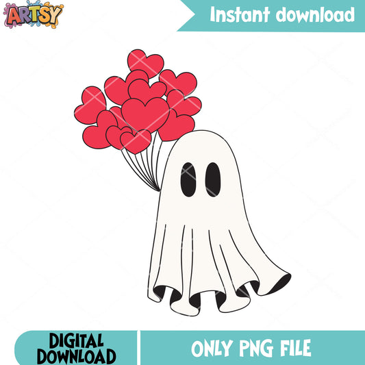 Heart balloon png, ghost costume png, halloween scary png