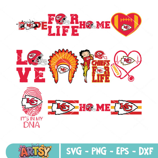 Heartbeat of chief svg, Kansas City Chiefs bundle svg, nfl team bundle svg