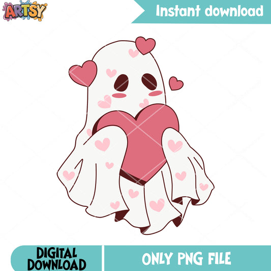 Heart chibi Baby ghost png, ghost costume png, scary halloween night png 