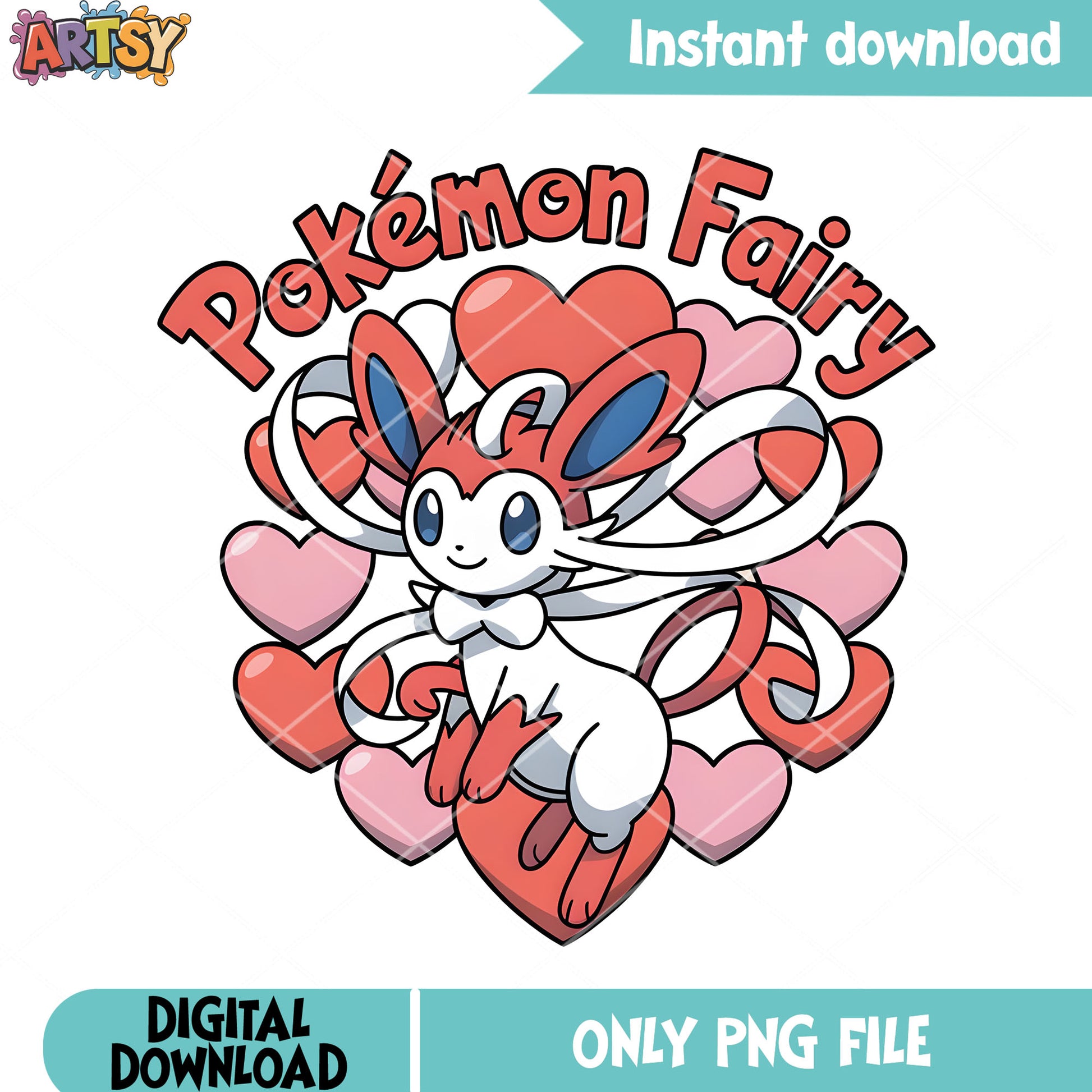 Heart fairy poster pokemon png, pokemon poster png, pokemon sylveon png