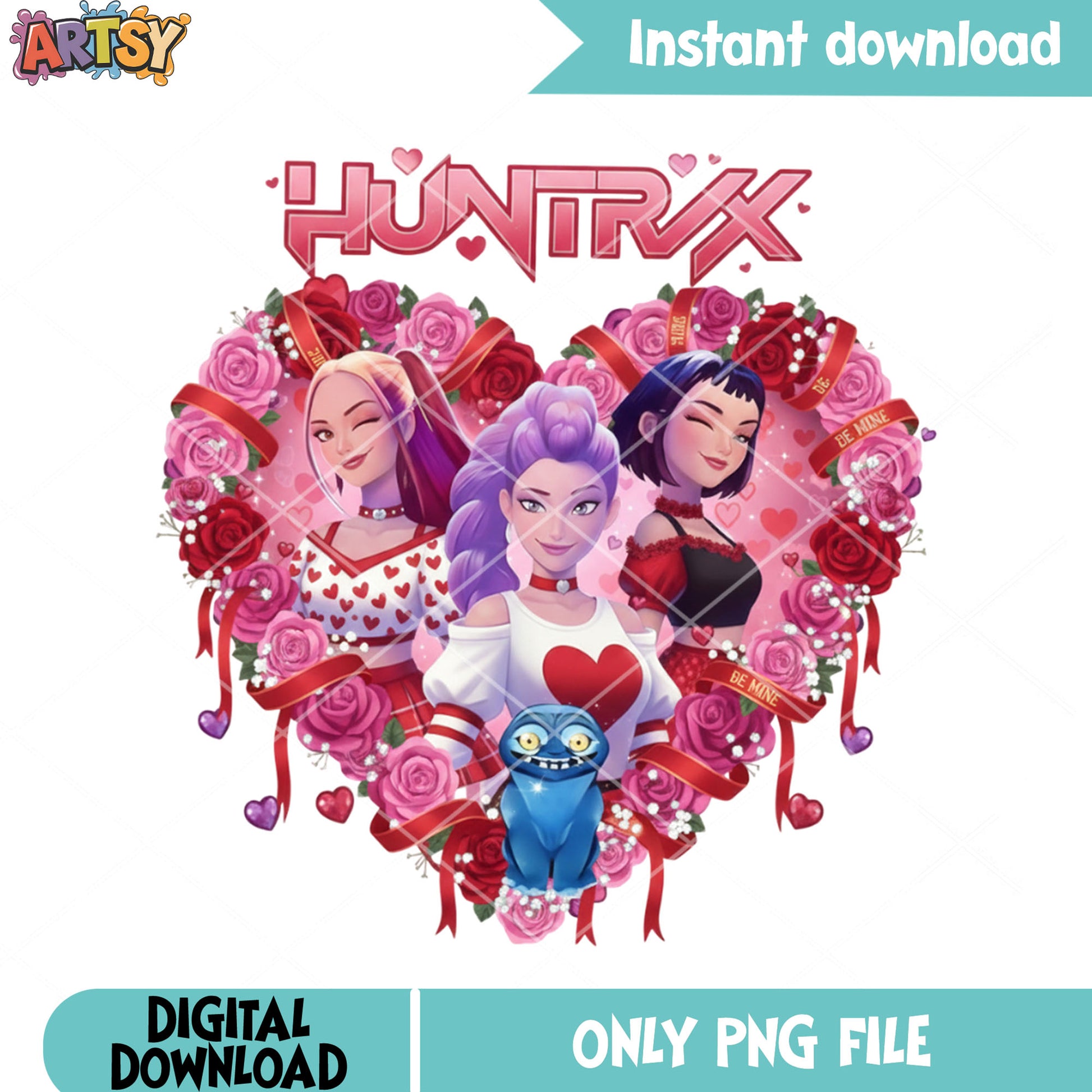 Heart flower huntrix png, huntrix girls png, valentine poster png