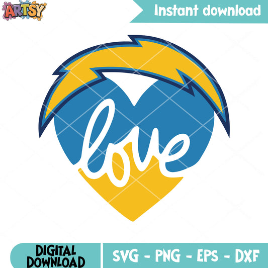 Heart love thunder svg, afl​ svg, ​los angeles chargers svg