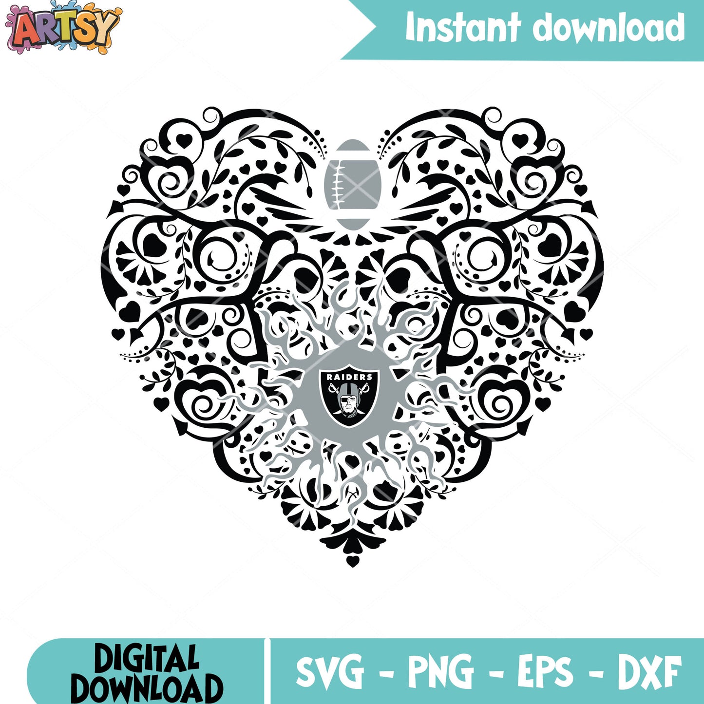 Heart of nfl ball teams svg, nfl football svg, oakland raiders svg