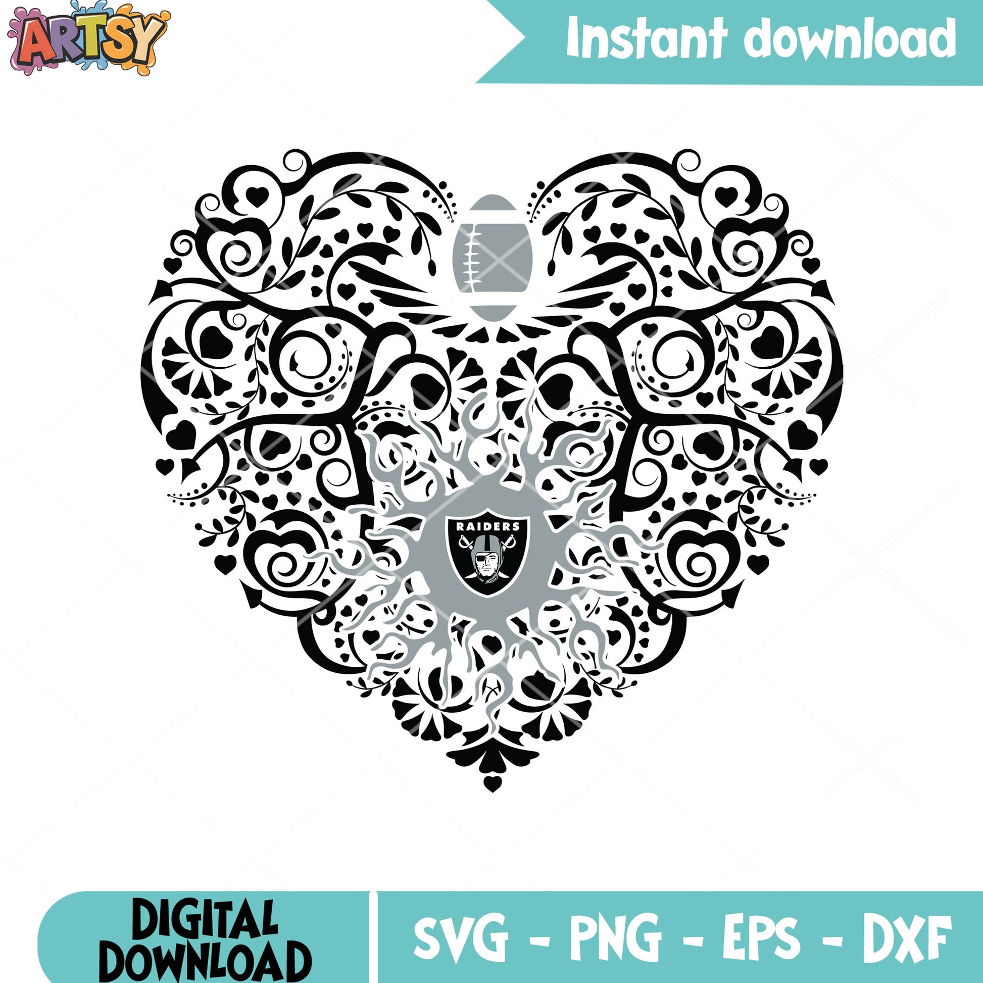 Heart of nfl ball teams svg, nfl football svg, oakland raiders svg