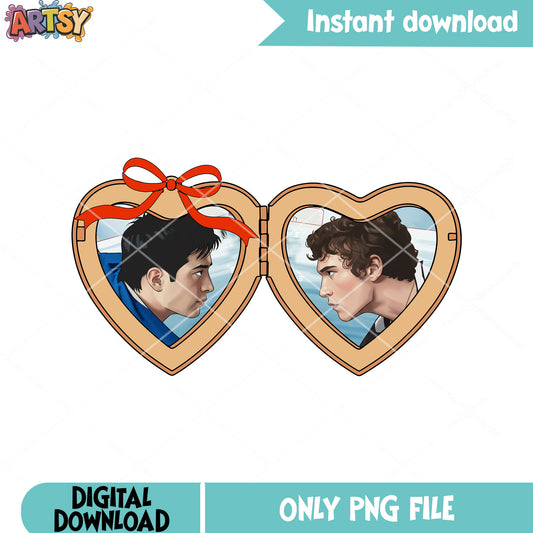 Heart pendant gay couple png, gay love png, heated rivalry png