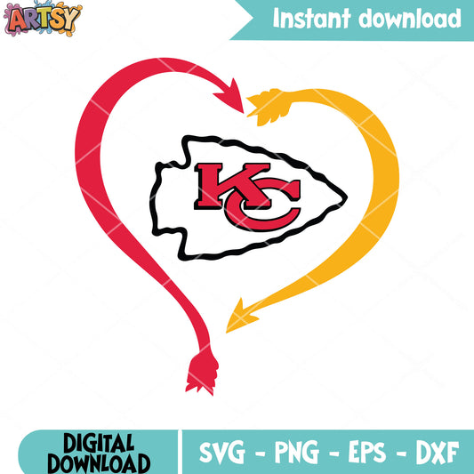 Heart shape with chiefs svg, kansas city chiefs svg, football svg
