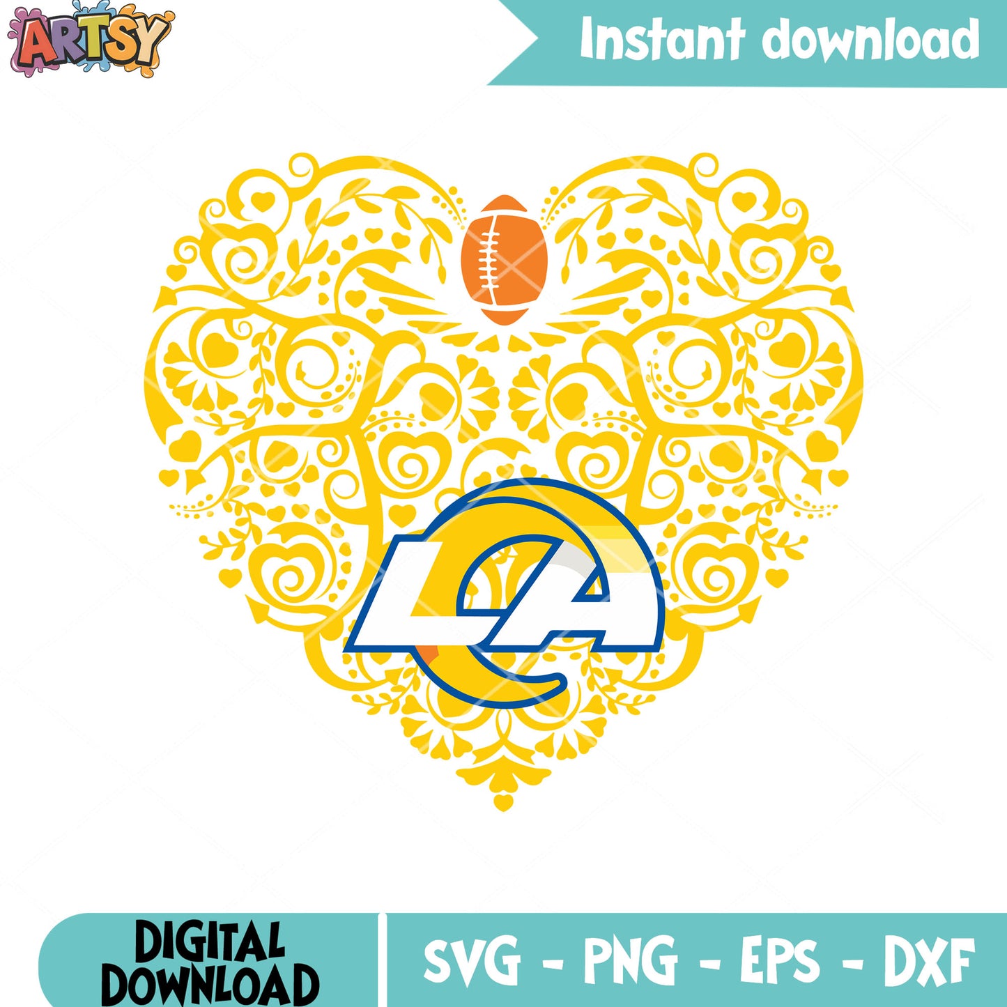 Heart swirl la rams svg, Los angeles rams svg, America football svg