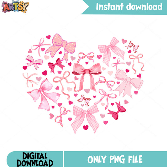Heart valentines bow png, valentine gifts png, love vibes png