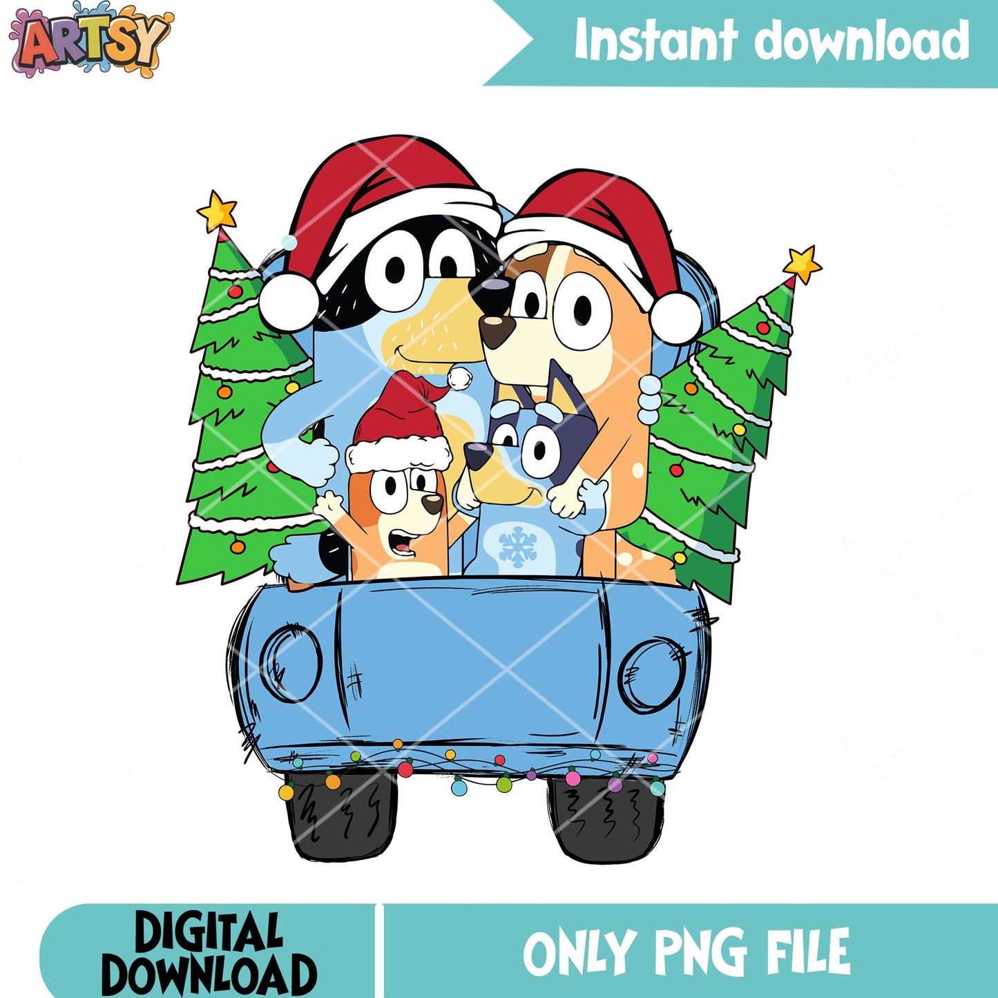 Heeler family delivery christmas png, chili heeler png, bingo heeler png