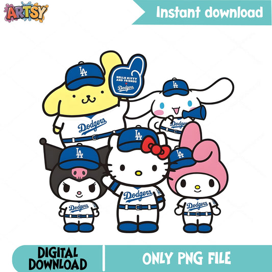 Hello Kitty And Friends Dodgers PNG, Sanrio Baseball PNG, LA Dodgers PNG
