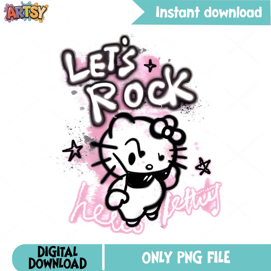 Hello Kitty Lets Rock Airbrush PNG, Sanrio PNG, Retro Pink PNG