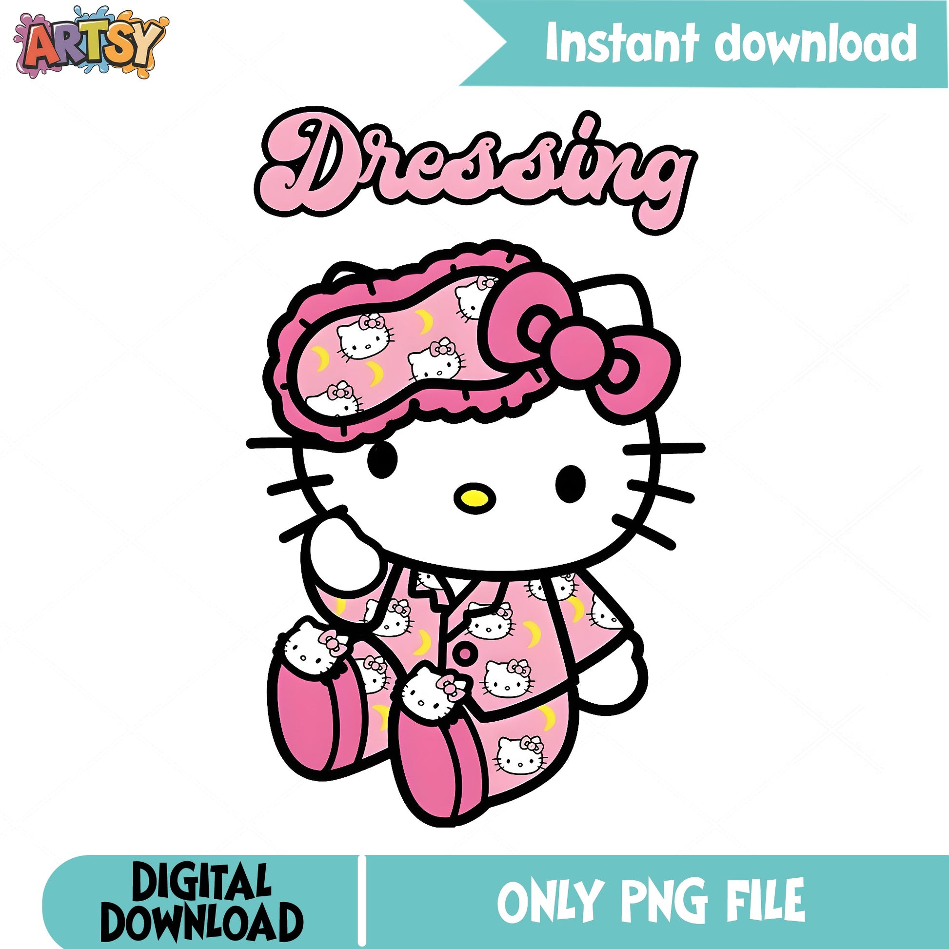 Hello Kitty Pajamas Dressing PNG, Sanrio Sleepy PNG, Cute Kitty PNG