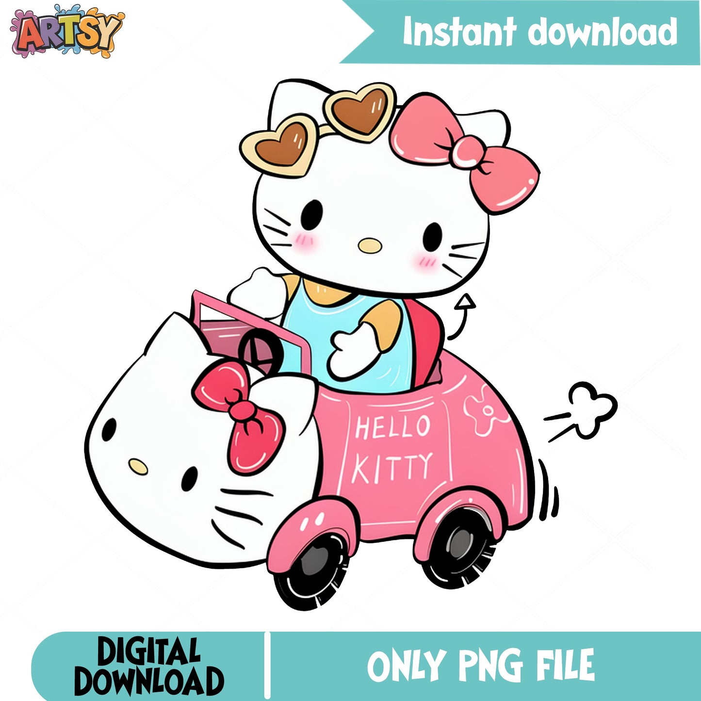 Hello Kitty Riding Car PNG, Sanrio Cute PNG, Kawaii PNG