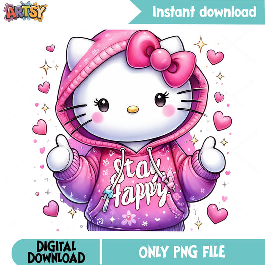 Hello Kitty Stay Happy Hoodie PNG, Sanrio PNG, Cute Kitty PNG