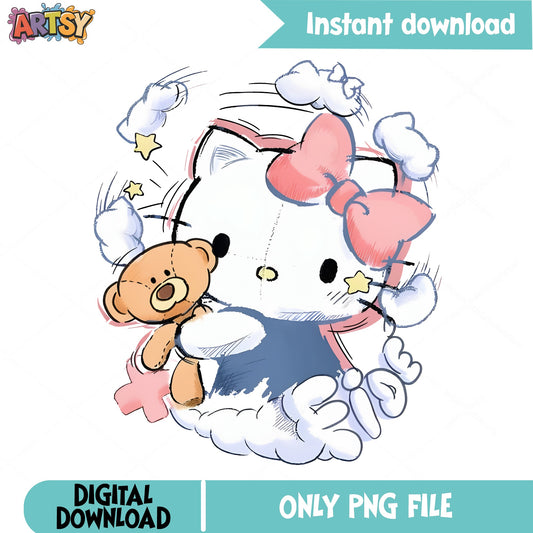 Hello Kitty Teddy Bear Cute PNG, Sanrio Kitty PNG, Kawaii PNG