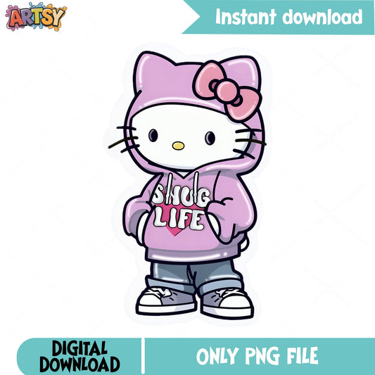 Hello Kitty Thug Life Hoodie PNG, Sanrio PNG, Cute Cat PNG