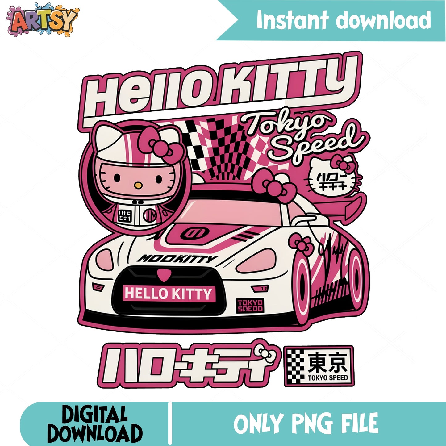 Hello Kitty Tokyo Speed Racing Car PNG, Sanrio PNG, Race Car PNG