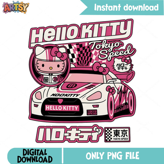 Hello Kitty Tokyo Speed Racing Car PNG, Sanrio PNG, Race Car PNG