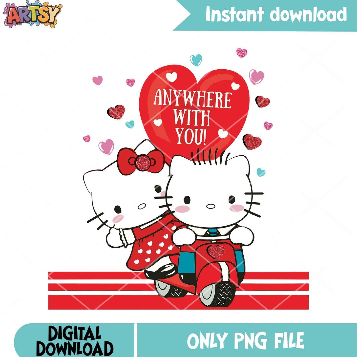 Hello kitty anywhere poster png, sanrio valentine png, valentine poster png