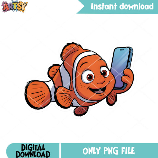 Hello phone marlin png, disney nemo png, marlin fish png