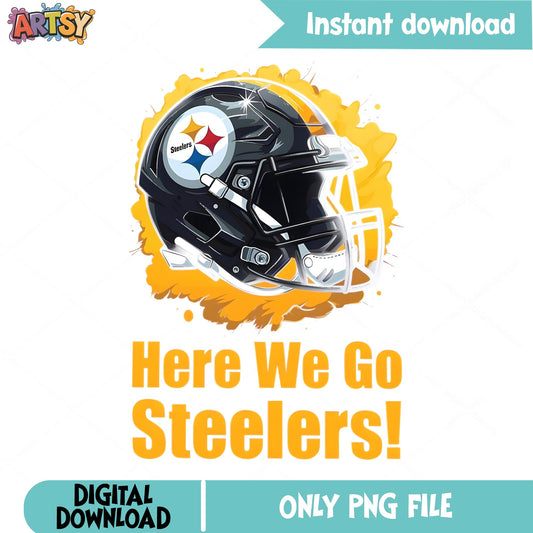 Here We Go Steelers PNG, Pittsburgh Steelers Helmet, Football PNG