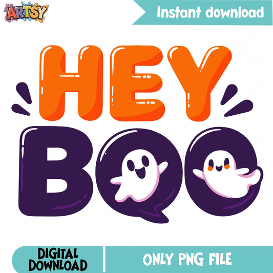 Hey Boo Halloween PNG, Cute Ghost Halloween PNG, Spooky PNG