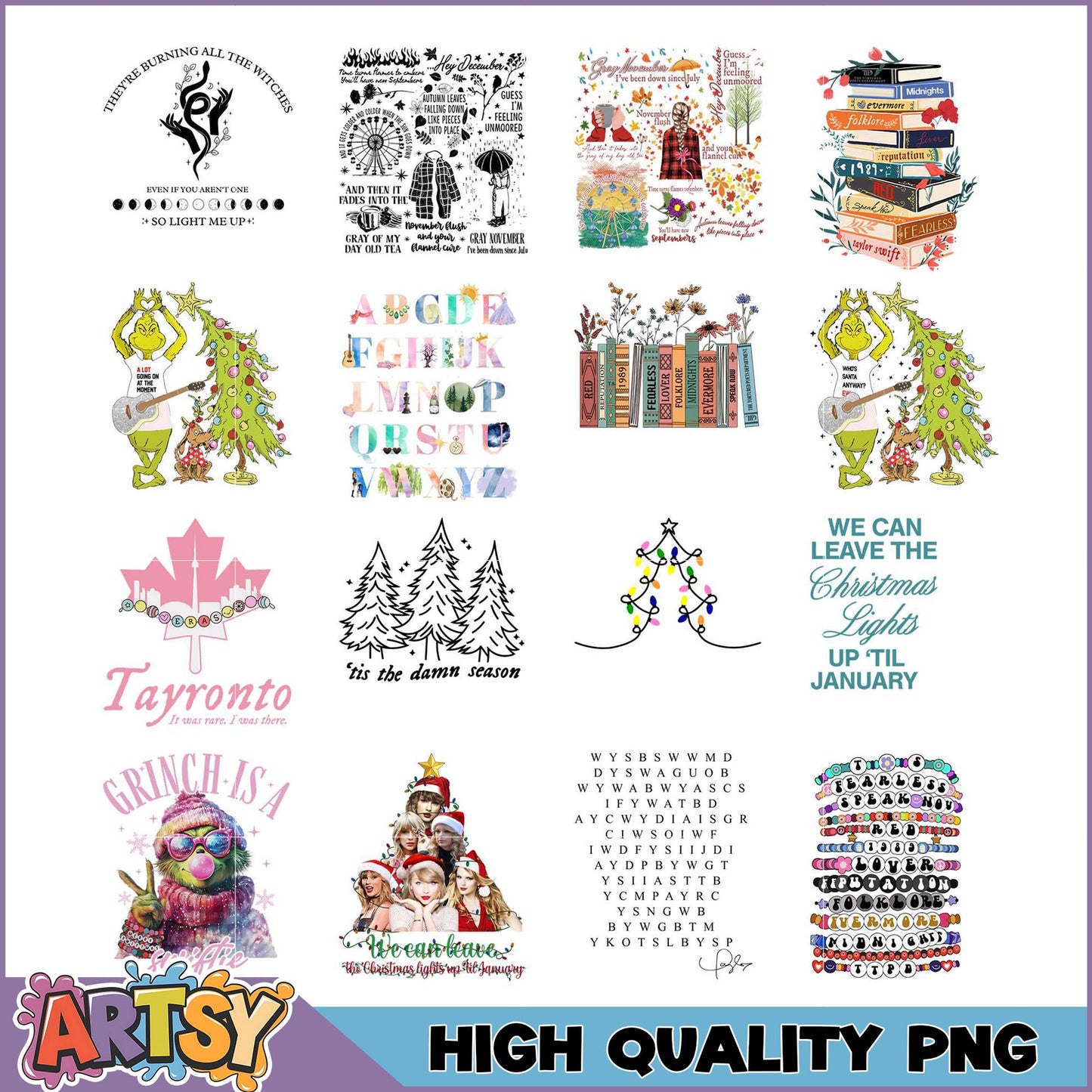 High Quality PNG Bundle Christmas, Taylor Swift, Grinch Designs