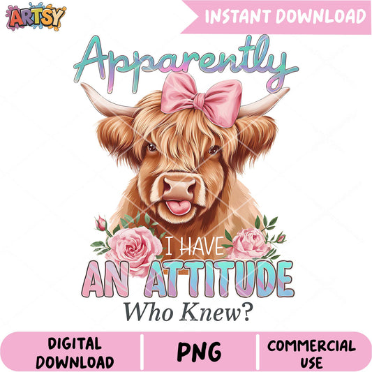 Highland Cow PNG Attitude Design Download
