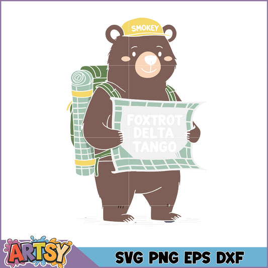 Hiking Bear SVG Cut File PNG EPS DXF
