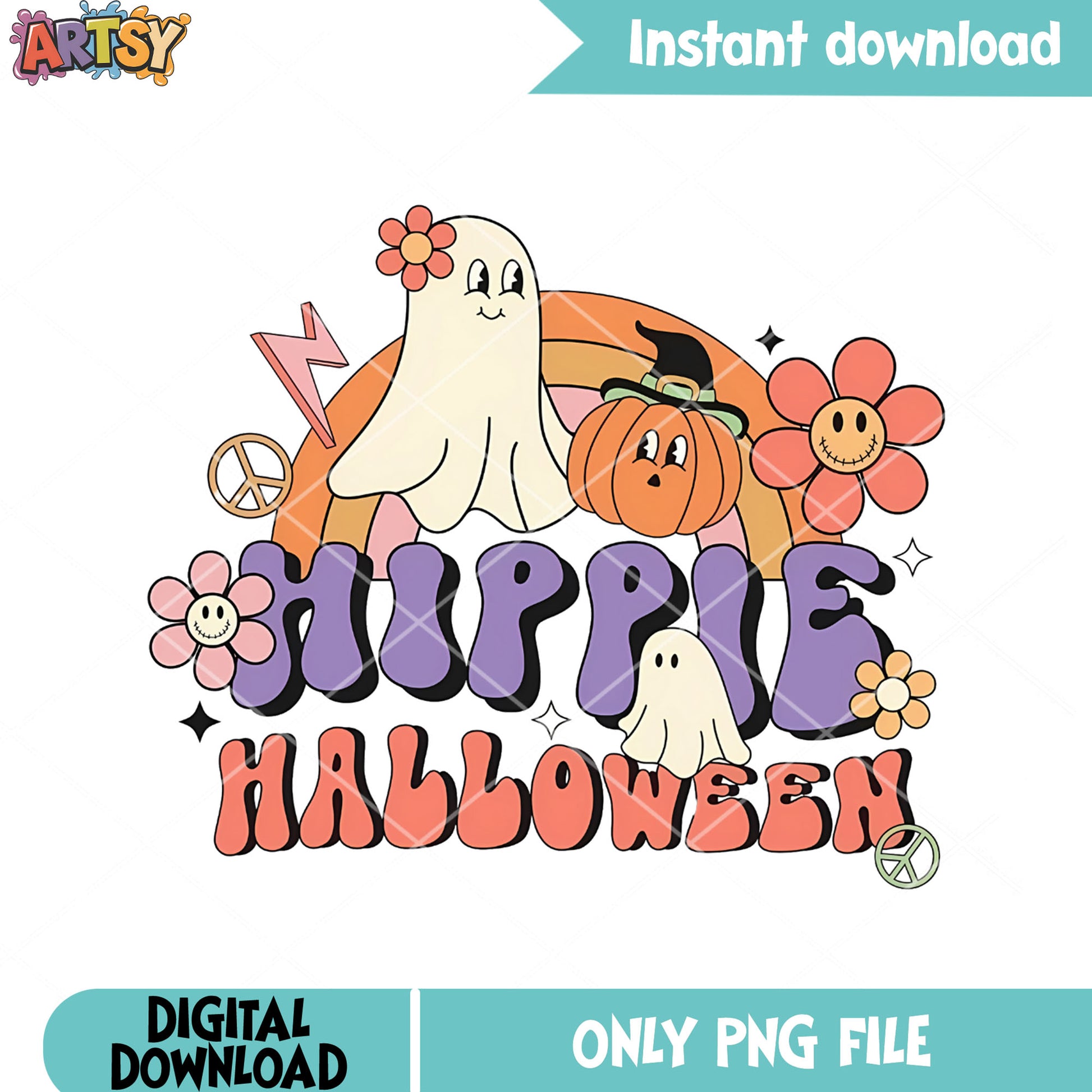 Hippie halloween png, witches hat png, ghost blanket png