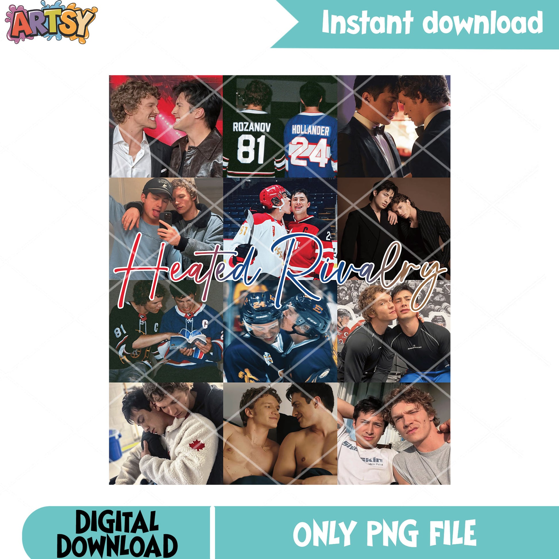 Hockey couple lgbt png, heated rivalry png, gay poster png