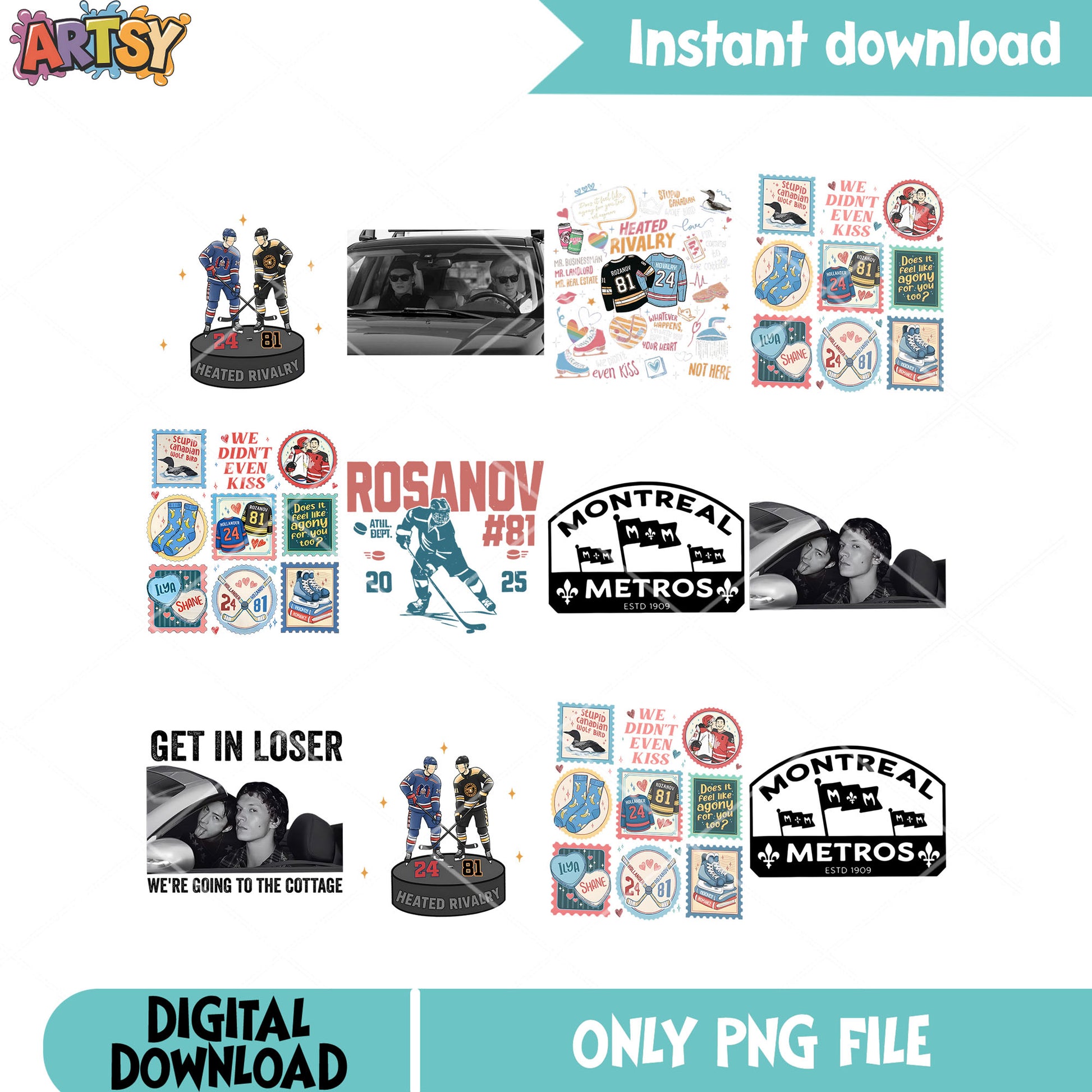 Hockey vibes gay collection png bundle, hockey romance png, gay couple png