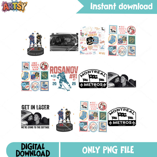 Hockey vibes gay collection png bundle, hockey romance png, gay couple png