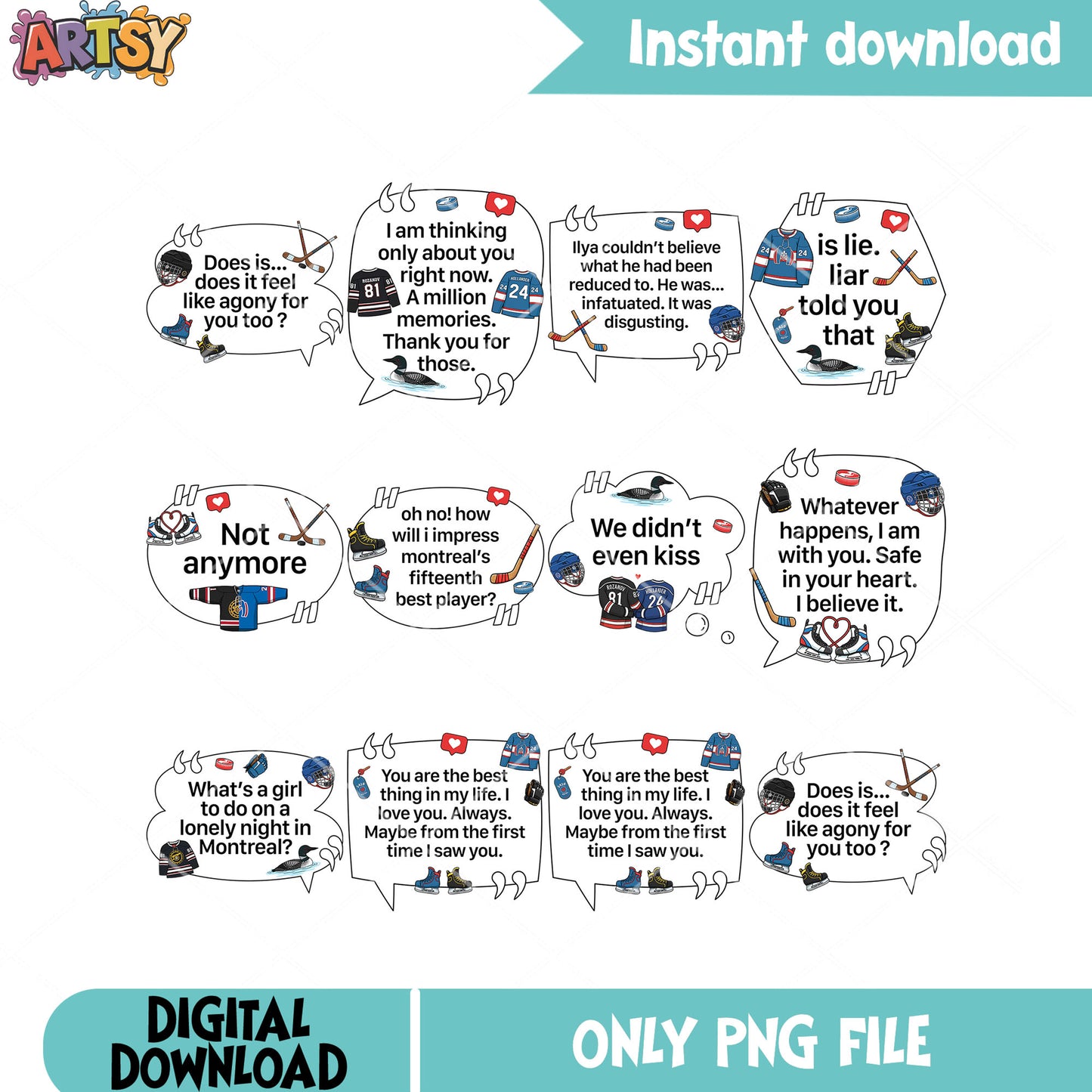 Hockey vibes message png bundle, heated rivalry png, gay movie gifts png