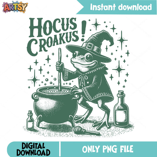 Hocus Croakus Frog Witch PNG, Halloween Frog PNG, Cauldron PNG