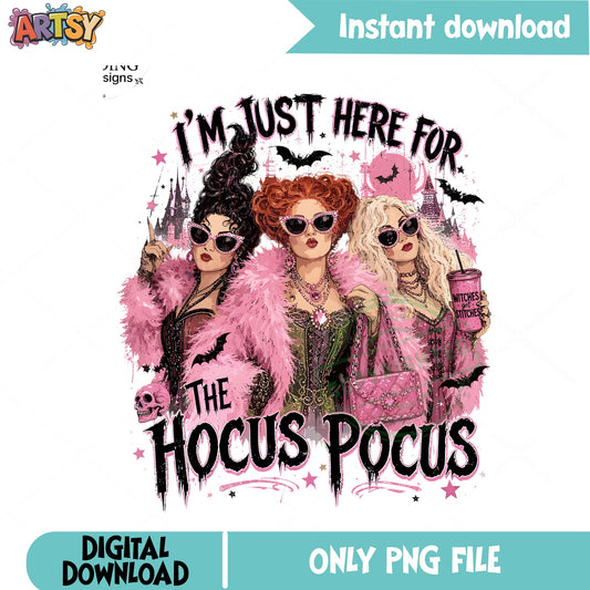 Hocus Pocus Sanderson Sisters PNG, Halloween Witch PNG, Pink Halloween PNG